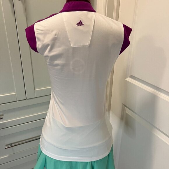 ADIDAS Climacool Stretch Women's Golf Polo Shirt Size Small Purple Blue White - Picture 6 of 15